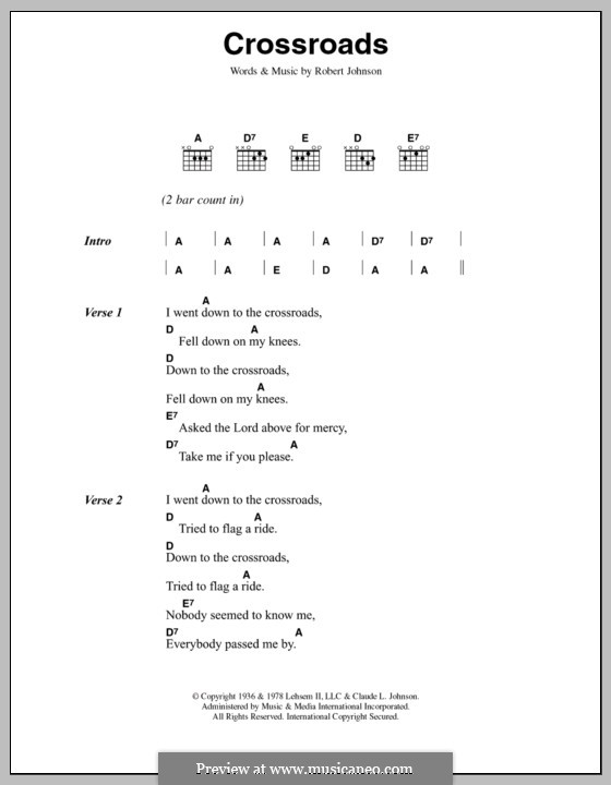 Cross Road Blues (Crossroads): Texte und Akkorde by Robert Leroy Johnson