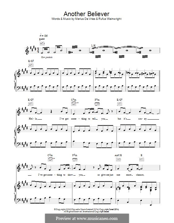 Another Believer: Für Stimme und Klavier (oder Gitarre) by Marius De Vries