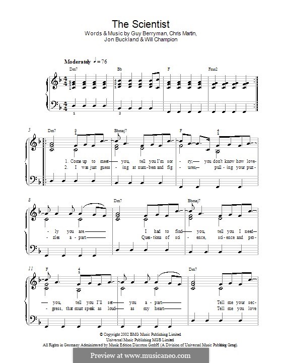 The Scientist (Coldplay): Für Klavier by Chris Martin, Guy Berryman, Jonny Buckland, Will Champion