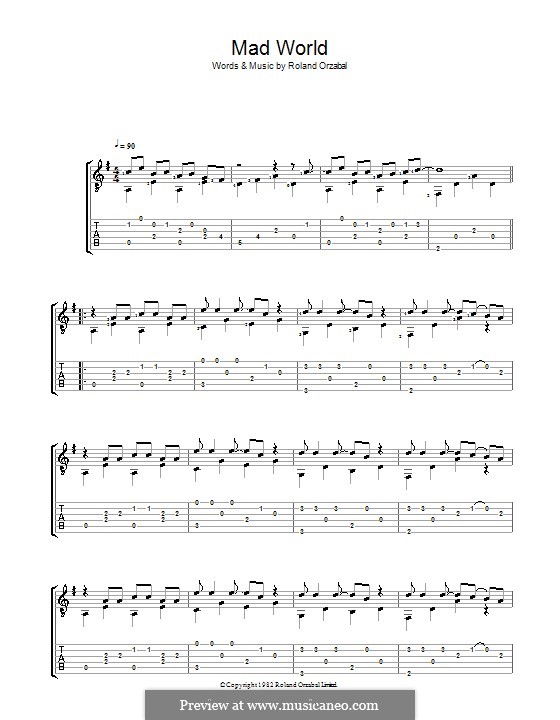 Mad World (Gary Jules & Michael Andrews): Für Gitarre mit Tab by Roland Orzabal