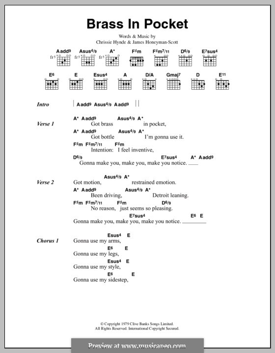 Brass in Pocket (The Pretenders): Text und Akkorde by Chrissie Hynde, James Honeyman-Scott