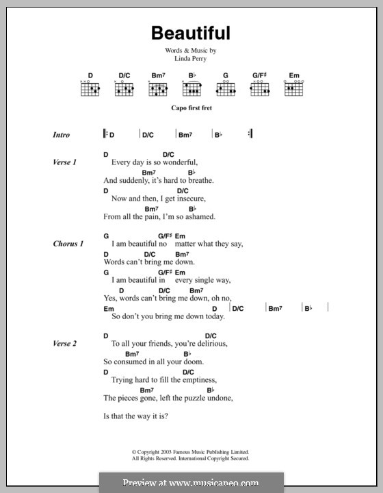 Beautifull (Christina Aguilera & Beverly McClellan): Text und Akkorde by Linda Perry