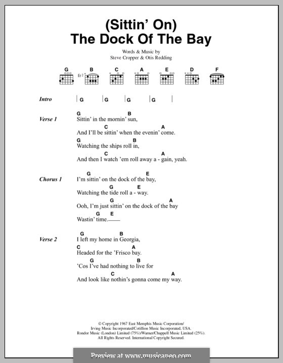 (Sittin' On) The Dock of the Bay: Texte und Akkorde by Otis Redding, Steve Cropper