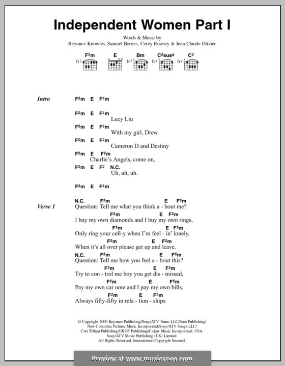 Independent Women Part I (Destiny's Child): Text und Akkorde by Beyoncé, Cory Rooney, Jean Claude Olivier, Samuel Barnes