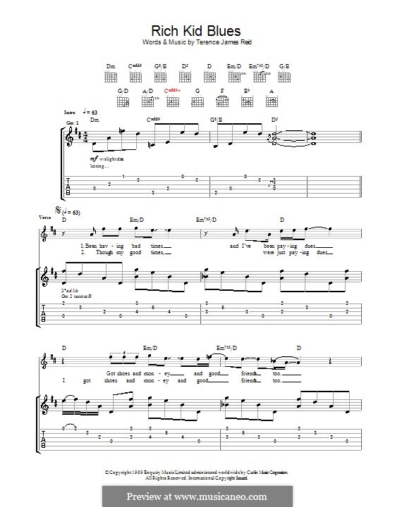 Rich Kid Blues (The Raconteurs): Für Gitarre mit Tab by Terence James Reid