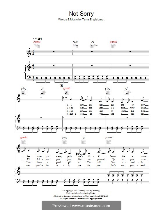 Not Sorry (Terra Naomi): Für Stimme und Klavier (oder Gitarre) by Terra Englebardt