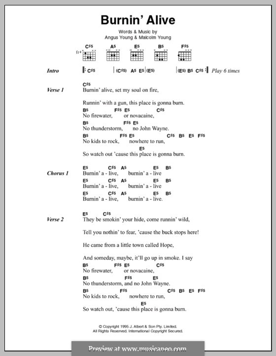 Burnin' Alive (AC/DC): Text und Akkorde by Angus Young, Malcolm Young