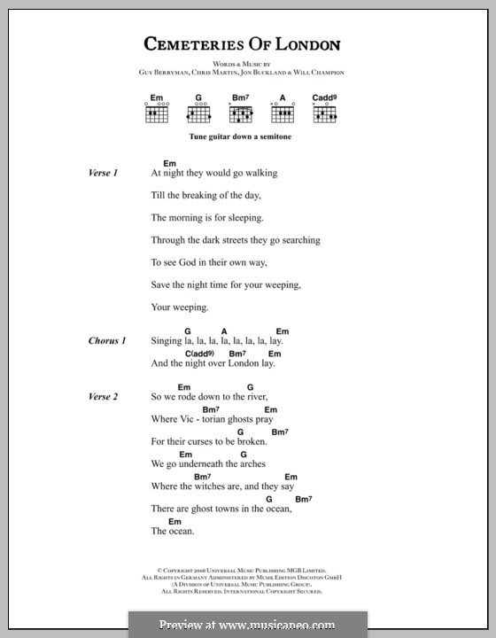 Cemeteries of London (Coldplay): Text und Akkorde by Chris Martin, Guy Berryman, Jonny Buckland, Will Champion