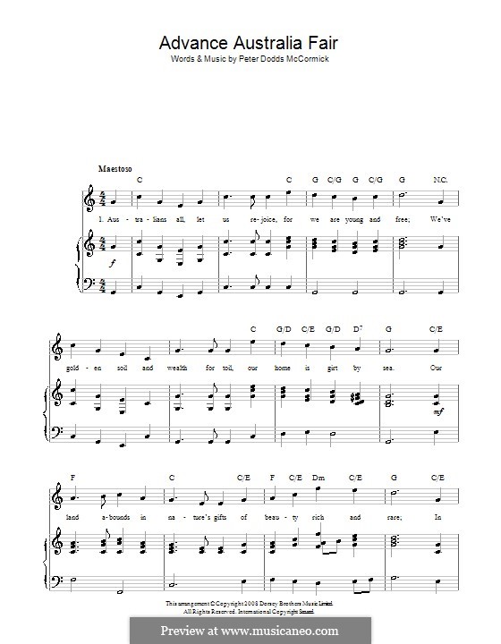 Advance Australia Fair (Australian National Anthem): Für Stimme und Klavier (oder Gitarre) by Peter McCormick