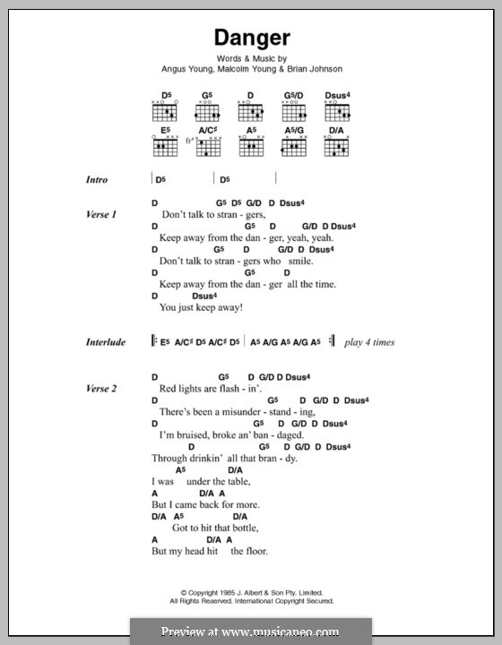 Danger (AC/DC): Text und Akkorde by Angus Young, Brian Johnson, Malcolm Young