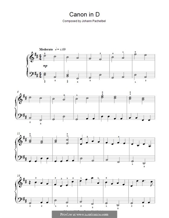 Piano version: Very easy notes by Johann Pachelbel