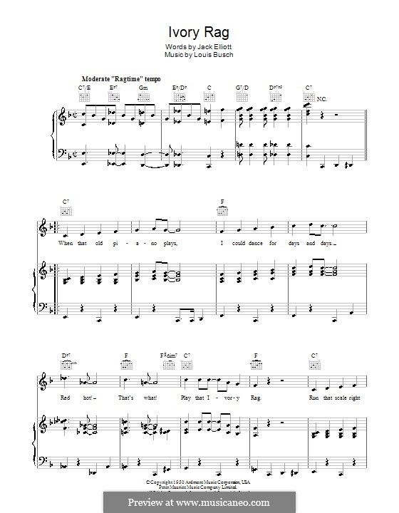 Ivory Rag: Für Stimme und Klavier (oder Gitarre) by Lou Busch