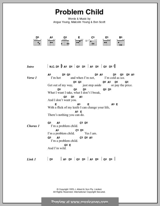 Problem Child (AC/DC): Text und Akkorde by Angus Young, Bon Scott, Malcolm Young