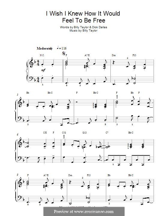 I Wish I Knew How it Would Feel to Be Free: For easy piano with chords (Nina Simone) by Billy Taylor