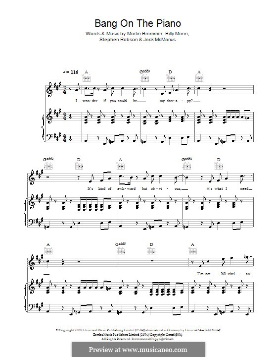 Bang on the Piano (Jack McManus): Für Stimme und Klavier (oder Gitarre) by Billy Mann, Martin Brammer, Steve Robson