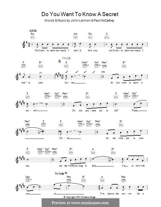 Do You Want to Know a Secret? (The Beatles): Melodie, Text und Akkorde by John Lennon, Paul McCartney