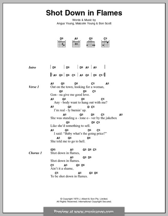 Shot Down in Flames (AC/DC): Text und Akkorde by Angus Young, Bon Scott, Malcolm Young