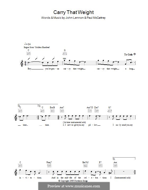 Carry That Weight (The Beatles): Melodie, Text und Akkorde by John Lennon, Paul McCartney