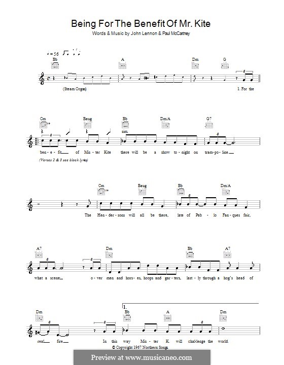 Being for the Benefit of Mr Kite (The Beatles): Melodie, Text und Akkorde by John Lennon, Paul McCartney