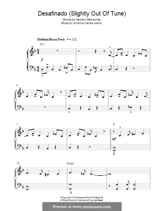 Desafinado (Slightly Out of Tune): Für Klavier (leicht, mit Akkordenbezeichnung) by Antonio Carlos Jobim