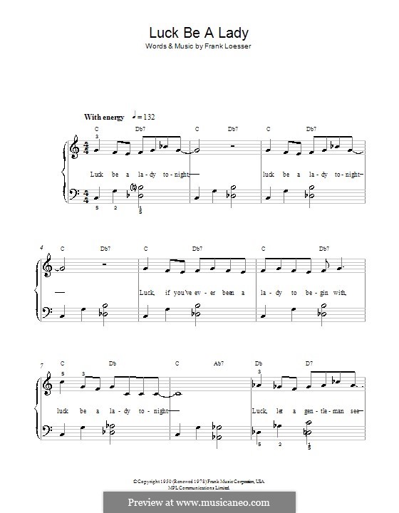 Luck, Be a Lady (from Guys and Dolls) von F. Loesser Noten auf MusicaNeo