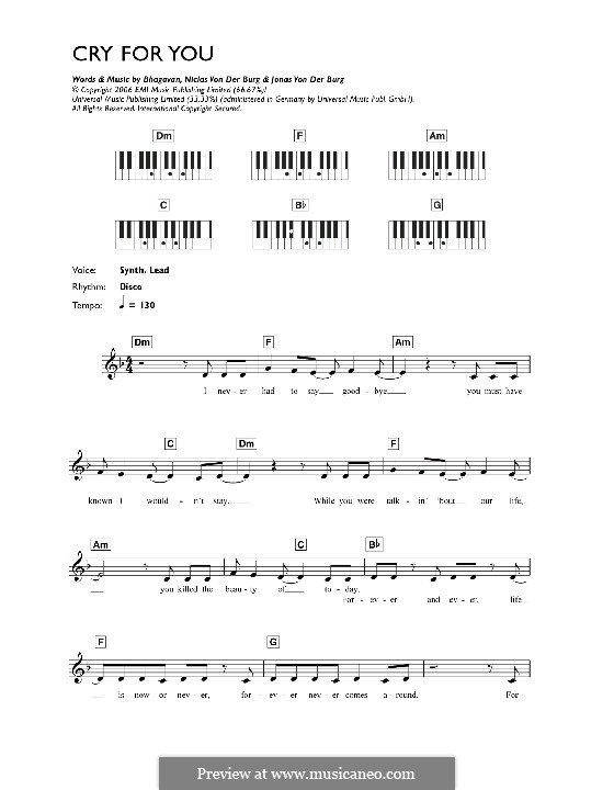 Cry for You (September): Für Keyboard by Anno Bhagavan, Jonas Von Der Burg, Niclas Von Der Burg