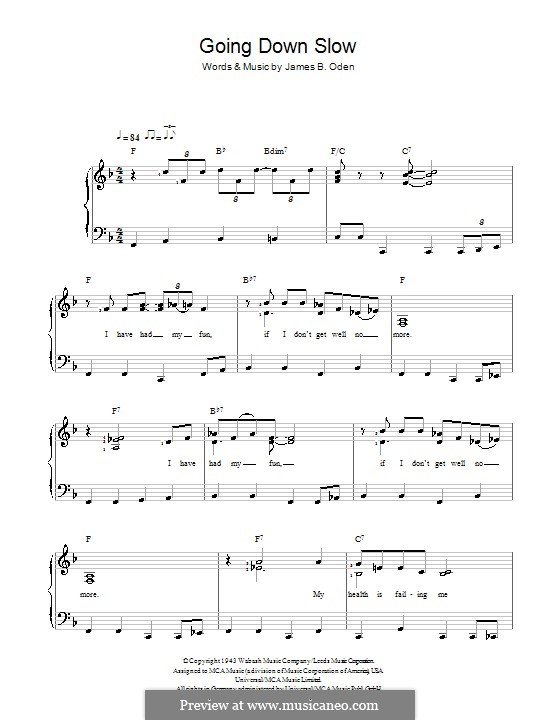 Going Down Slow: Einfache Noten für Klavier by James B. Oden