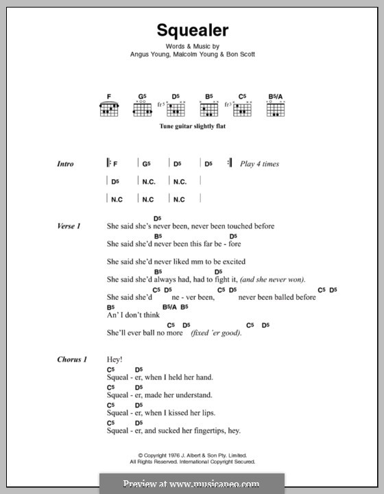 Squealer (AC/DC): Text und Akkorde by Angus Young, Bon Scott, Malcolm Young
