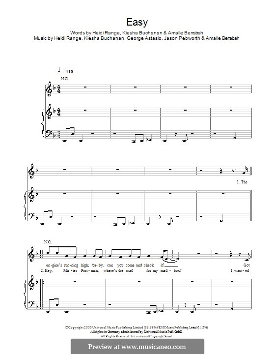 Easy (Sugababes): Für Stimme und Klavier (oder Gitarre) by Amalle Berrabah, George Astasio, Heidi Range, Jason Pebworth, Keisha Buchanan
