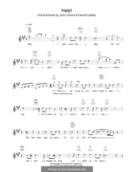 Help! (The Beatles): Melodie, Text und Akkorde by John Lennon, Paul McCartney