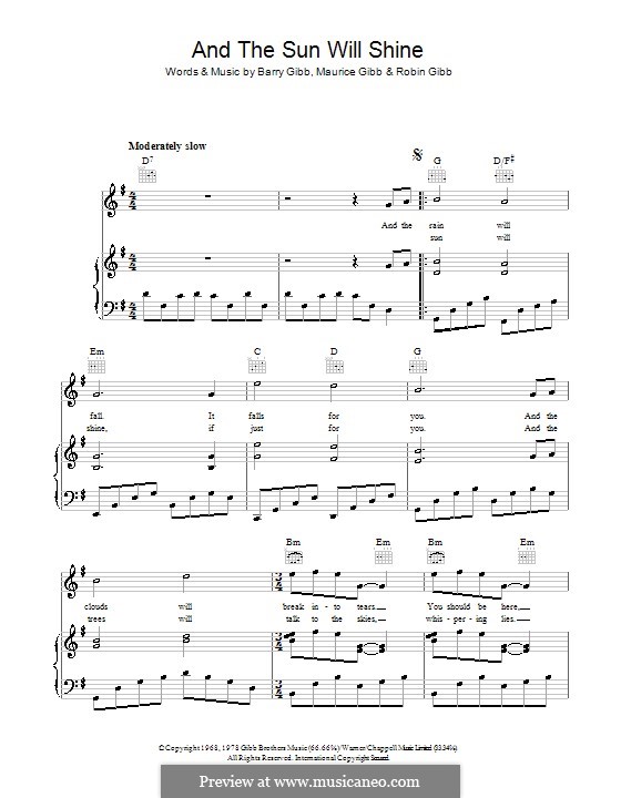 And the Sun Will Shine (The Bee Gees): Für Stimme und Klavier (oder Gitarre) by Barry Gibb, Maurice Gibb, Robin Gibb