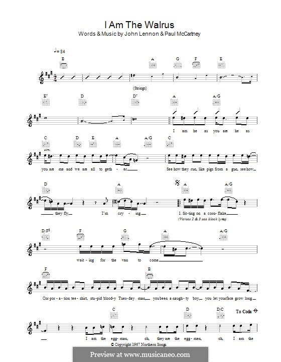I am the Walrus (The Beatles): Melodie, Text und Akkorde by John Lennon, Paul McCartney