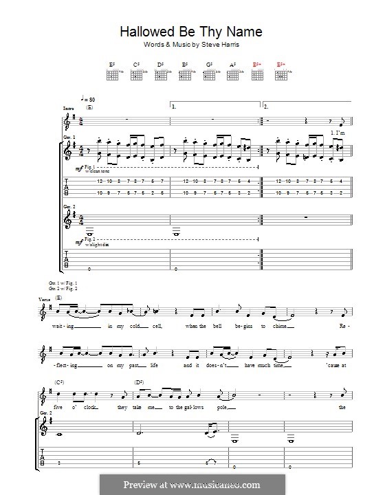 Hallowed Be Thy Name (Iron Maiden): Für Gitarre mit Tabulatur by Steve Harris