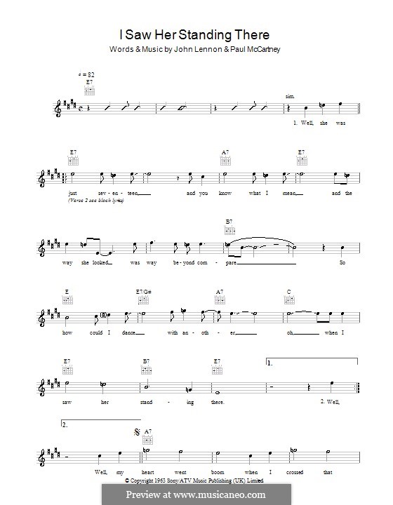 I Saw Her Standing There (The Beatles): Melodie, Text und Akkorde by John Lennon, Paul McCartney