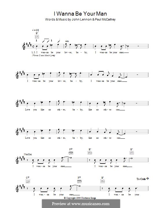 I Wanna Be Your Man (The Beatles): Melodie, Text und Akkorde by John Lennon, Paul McCartney