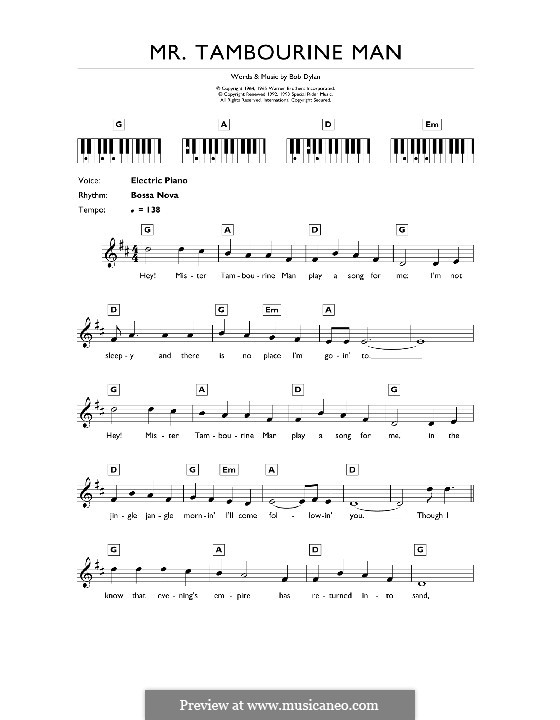 Mr. Tambourine Man: Für Keyboard by Bob Dylan