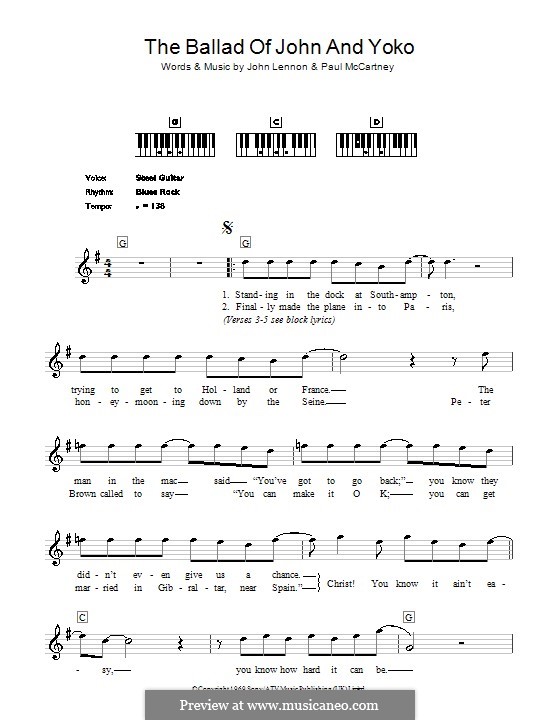 The Ballad of John and Yoko (The Beatles): Für Keyboard by John Lennon, Paul McCartney