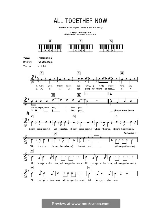All Together Now (The Beatles): Für Keyboard by John Lennon, Paul McCartney