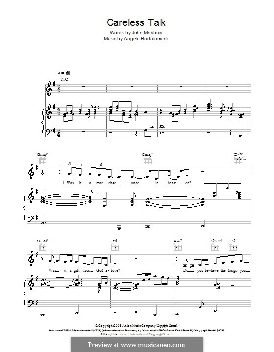 Careless Talk (Beth Rowley): Für Stimme und Klavier (oder Gitarre) by Angelo Badalamenti