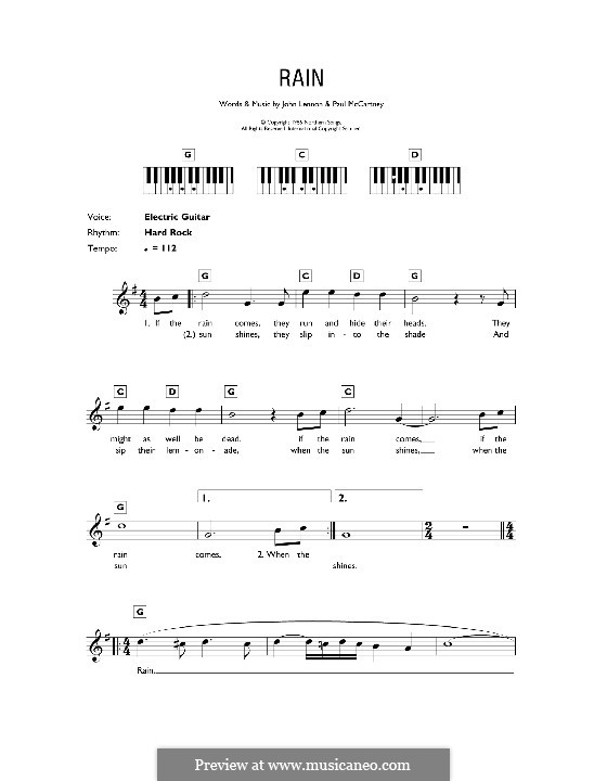 Rain (The Beatles): Für Keyboard by John Lennon, Paul McCartney