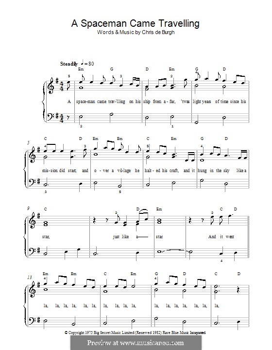 A Spaceman Came Travelling: Einfache Noten für Klavier by Chris de Burgh