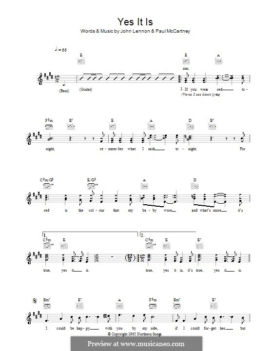 Yes It Is (The Beatles): Melodie, Text und Akkorde by John Lennon, Paul McCartney