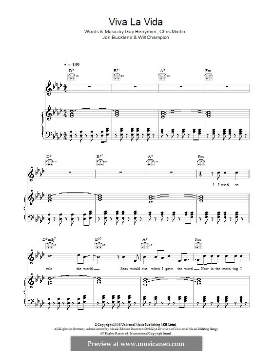 Vocal version: Für Stimme und Klavier (oder Gitarre) by Chris Martin, Guy Berryman, Jonny Buckland, Will Champion