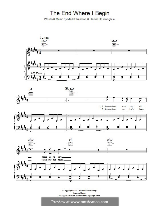 The End Where I Begin (The Script): Für Stimme und Klavier (oder Gitarre) by Danny O'Donoghue, Mark Sheehan