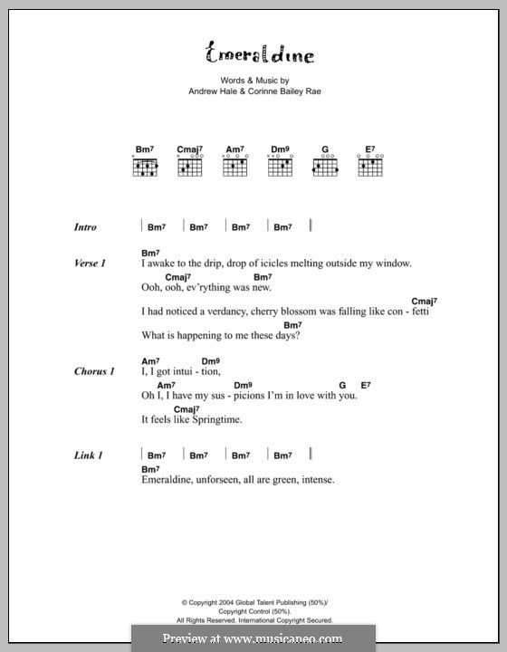 Emeraldine (Corinne Bailey Rae): Text und Akkorde by Andrew Hale