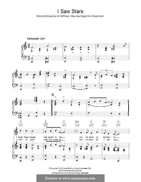 I Saw Stars (Paul Whiteman & His Orchestra): Für Stimme und Klavier (oder Gitarre) by Al Goodhart, Al Hoffman, Maurice Sigler