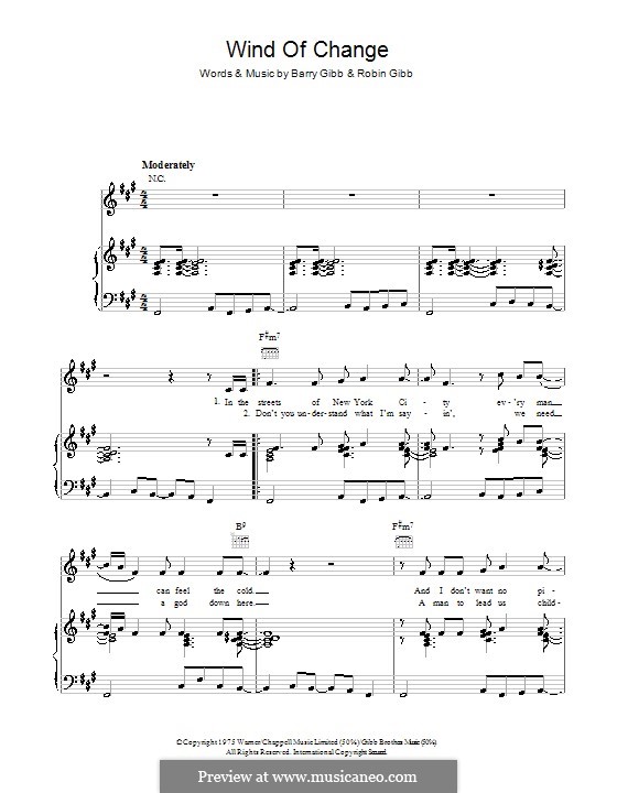 Wind of Change (The Bee Gees): Für Stimme und Klavier (oder Gitarre) by Barry Gibb, Robin Gibb