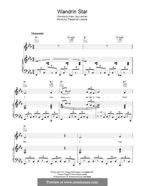 Wandrin Star: Für Stimme und Klavier (oder Gitarre) by Frederick Loewe