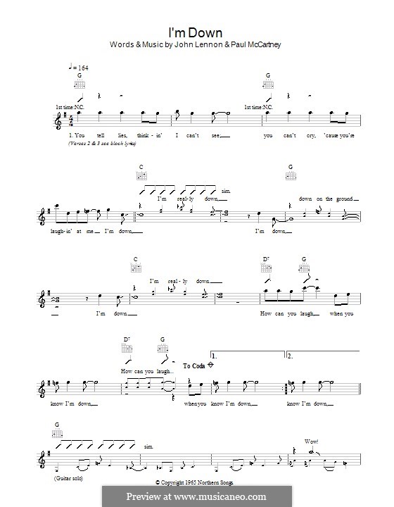 I'm Down (The Beatles): Melodie, Text und Akkorde by John Lennon, Paul McCartney