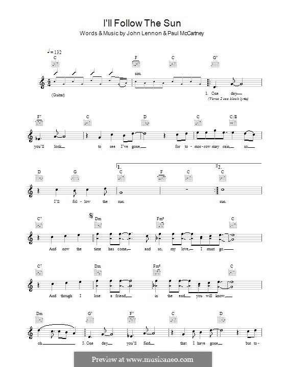 I'll Follow the Sun (The Beatles): Melodie, Text und Akkorde by John Lennon, Paul McCartney